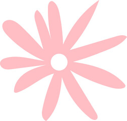 Showing flat daisy flower icon with ten pink petals around white disk on transparent background