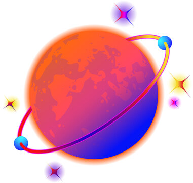 Naklejki Stylized orb showing gradient, orbiting ring wrapping nodes, floating stars on transparent backdrop