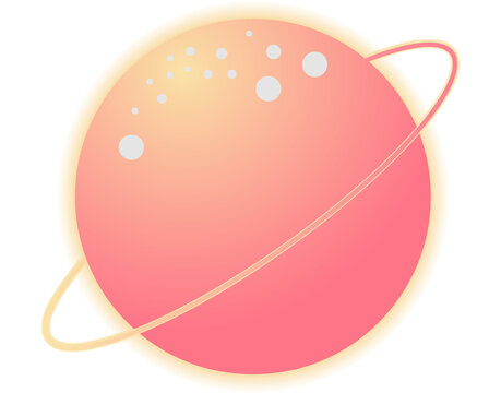 Naklejki Stylized planet icon is glowing in flat with gradient orb, diagonal ring, transparent background