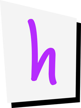 Hand-drawn purple lowercase h is floating on white quadrilateral casting shadow on clear background