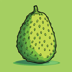 Stylized Green Fruit with Oval Pores and Dark Outlines Shadowed Base