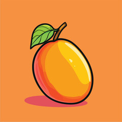 Stylized Mango Fruit with Glossy Highlights and a Single Leaf Detail