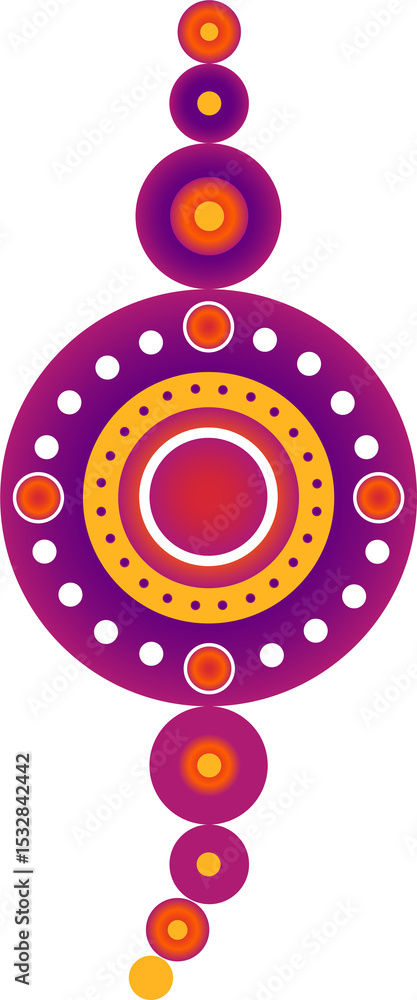 Poster flat geometric design is showing rings and dots in gradients on transparent background, copy space