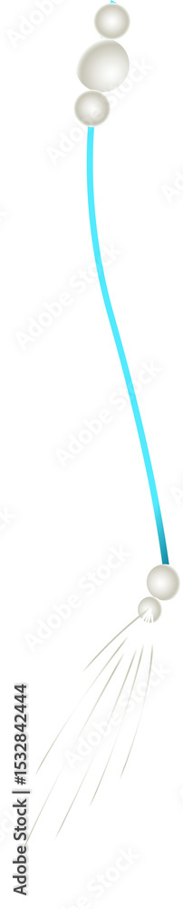 Poster abstract molecular whisk model is floating in transparent vector, with curved rod and bristles