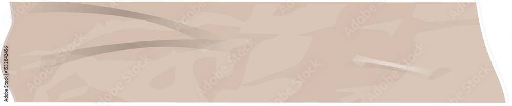 Poster elongated torn beige tape strip is floating on transparent backdrop in flat design showing creases
