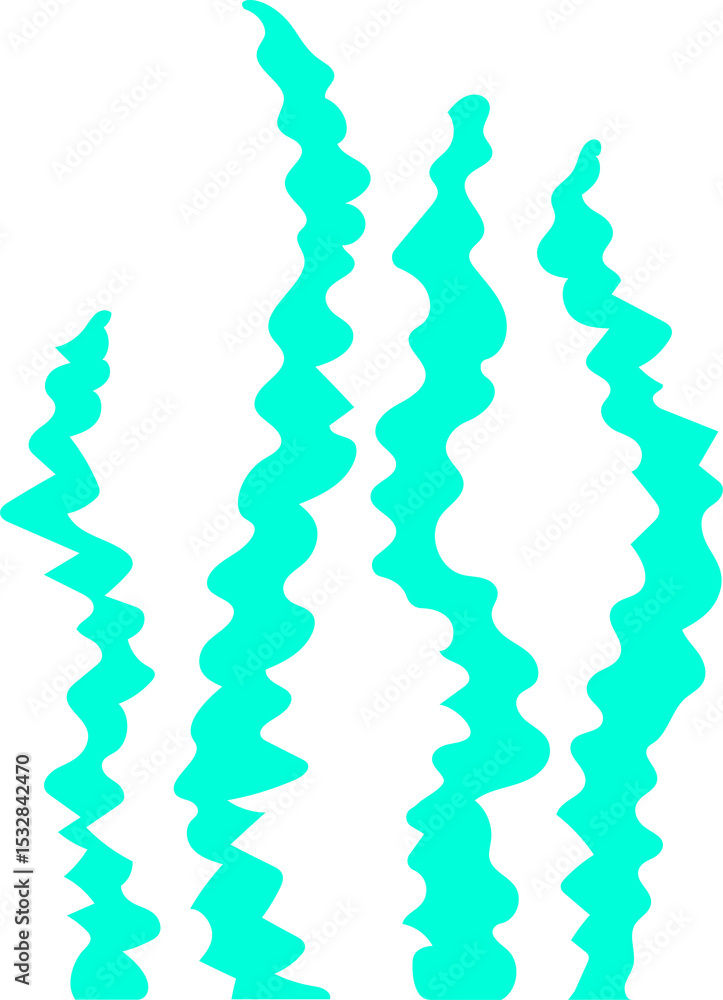 Poster five abstract wavy turquoise shapes are floating on transparent background in flat design