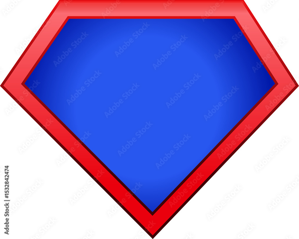 Poster flat-vector shield emblem is showing beveled red border and blue gradient on transparent background