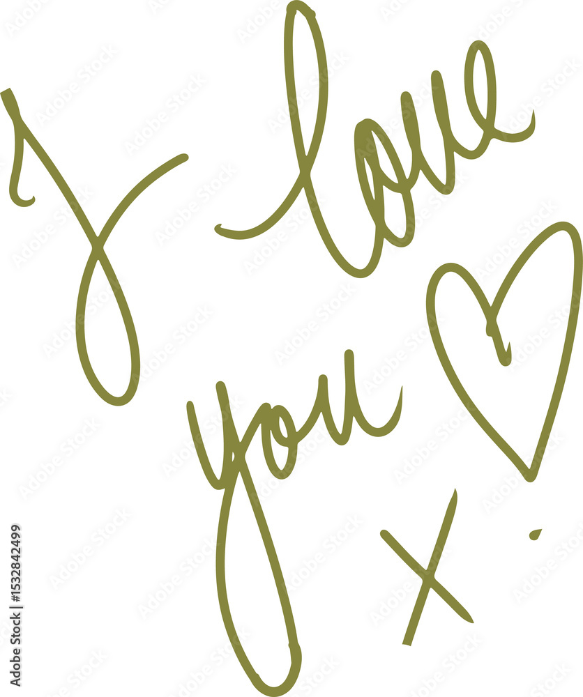 Poster displaying digital golden cursive i love you with heart-outline and x on transparent background