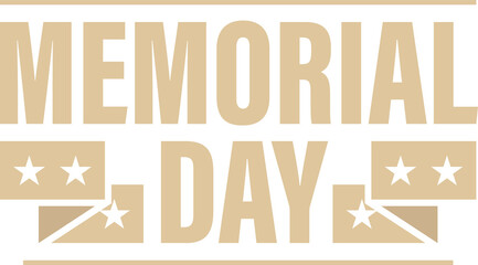 Fototapeta premium Flat design is featuring MEMORIAL DAY block letters and ribbon stars on transparent background