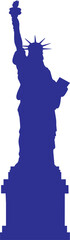 Flat design showing Liberty statue raising torch with tablet on transparent background, copy space