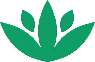 Abstract green plant graphic is featuring flat design leaf motif on transparent background