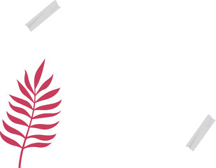 Flat design frame is showing white border with gray tape and pink leaf on transparent background