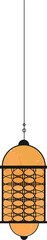 Hanging pendant light is glowing through geometric metal shade, flat design, transparent background
