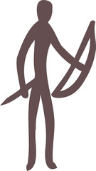 Archer silhouette is drawing bow in flat design, showing straight arrow on transparent background