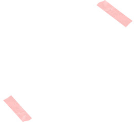 Flat design is showing tilting white frame held by pink tape strips on transparent background