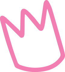 Abstract magenta-pink hand-drawn crown outline is floating on transparent background