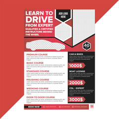 Professional Driving School Flyer Template with Editable Layout and Pricing Sections, Perfect for Promoting Car Training Courses, Driving Lessons, and Beginner License Programs