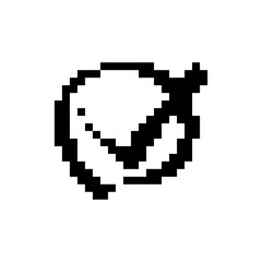 Fototapeta premium A check mark icon in mosaic pixel art style, featuring retro sprite aesthetics and bold comic lines.