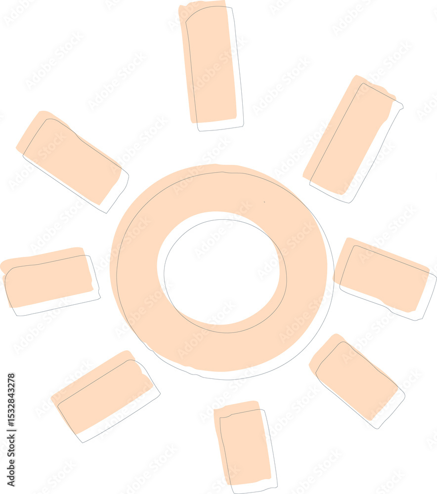 Aufkleber sunburst motif is showing beige ring with eight shaded rays in flat design on transparent backdrop