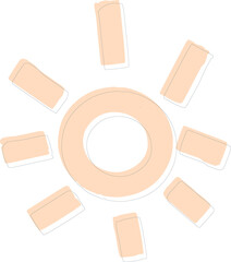 Sunburst motif is showing beige ring with eight shaded rays in flat design on transparent backdrop