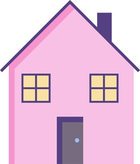 Stylized pink and purple house icon floating on transparent background in flat vector design