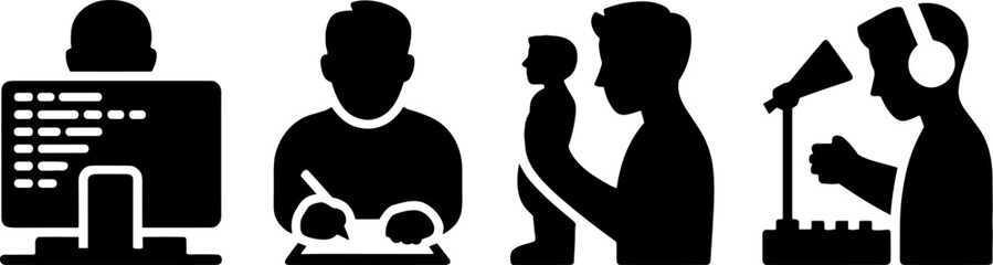 Man Coding Writing Holding Baby Podcast Recordings