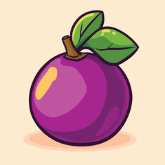 Vibrant Purple Fruit with Two Green Leaves