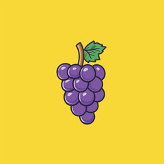 Vibrant Purple Grape Cluster with Green Leaf on Yellow