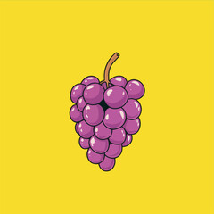Vibrant Purple Grape Cluster on Yellow Background
