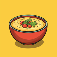Vibrant Red Bowl of Creamy Hummus with Tomatoes and Cilantro