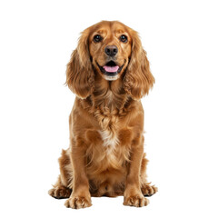 Sitting cocker spaniel with open mouth isolated on transparent background