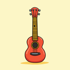 Vibrant Red Ukulele with Yellow Neck and Dark Tuning Pegs