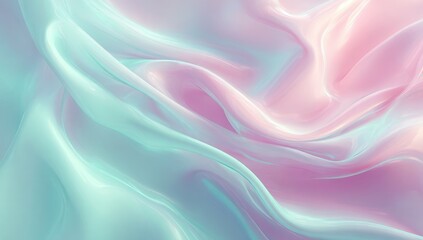 Obraz premium Soft, flowing pastel fabric with iridescent sheen, creating gentle waves and curves of mint and rose hues