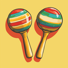 Vibrant Striped Maracas with Golden Handles Latin American Percussion Instruments