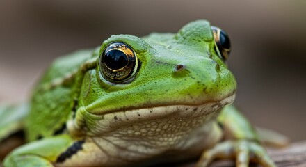 Fototapeta premium Close-up of a vibrant green frog (1)
