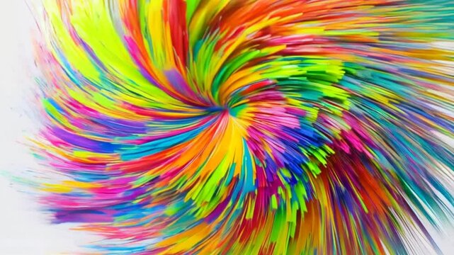 Vibrant paint exploding in ultra-close-up on white surface, forming dynamic color patterns in slow motion with high detail and advertising energy