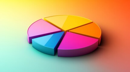 Fototapeta premium Colorful D pie chart with each segment slightly lifted, casting shadows on a gradient background for a clean and contemporary aesthetic