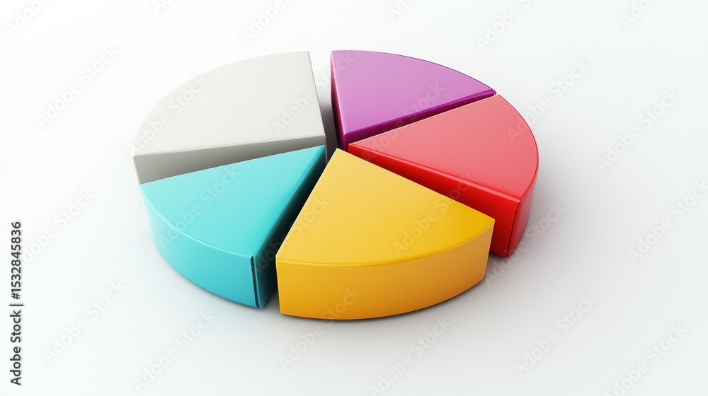 Aufkleber Colorful pie chart segmented into sections on a plain white background, sleek and modern, ideal for data visualization.