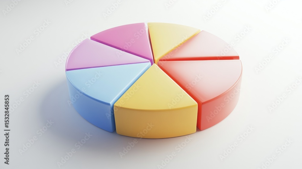 Aufkleber Colorful pie chart on a plain white background, segmented in bold colors with a shadow effect for a clean and visually appealing presentation