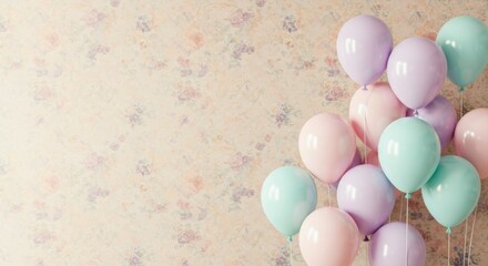 Pastel balloons against a floral backdrop