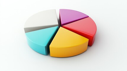 Obraz premium Colorful pie chart segmented into sections on a plain white background, sleek and modern, ideal for data visualization.