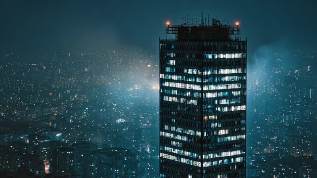 big high rise building at urban city at night 