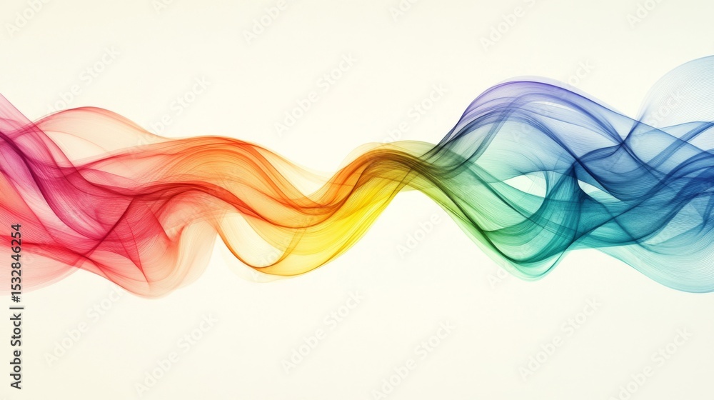 Poster Colorful wavy lines blending into each other, creating a smooth gradient effect against a light background, evoking a sense of fluidity.