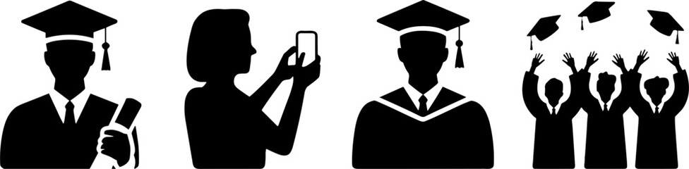 Graduation Celebration Silhouettes Students Throwing Hats Taking