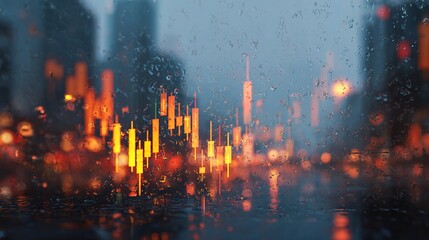 Naklejka premium Glowing Abstract Forex Candles Floating Against Urban Background