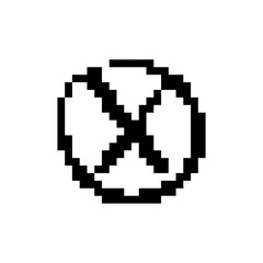 Fototapeta premium Pixelated mosaic icon of a cross, featuring a retro and simple black and white style.