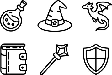 Magic Potion Witch Hat Dragon Book Wand Shield RPG Items