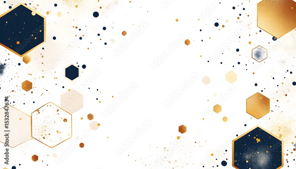 Poster abstract geometric design with hexagons and dots.