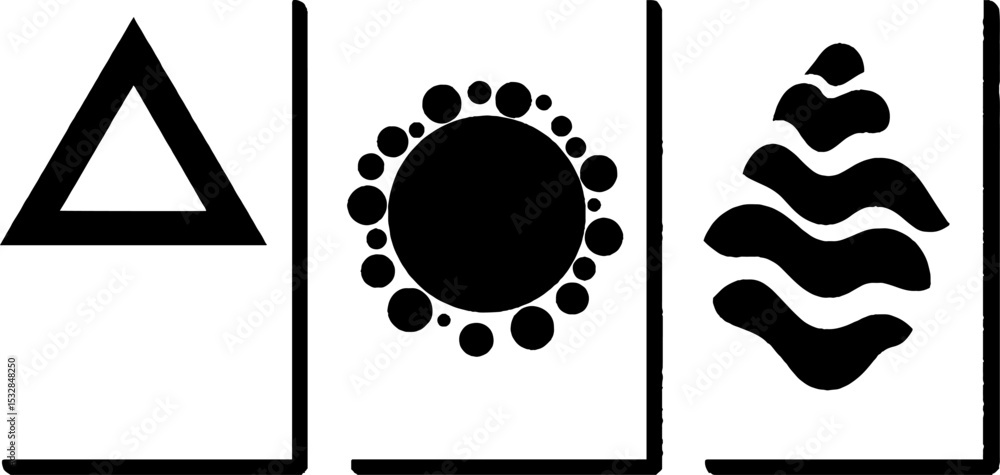 Poster geometric minimalism with triangle, circle, and wave patterns for modern design concepts