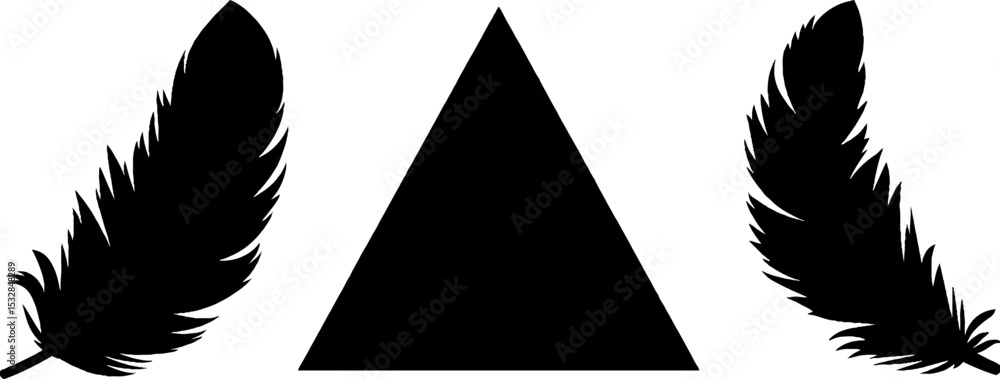 Poster abstract design with triangle overlay and feather silhouettes for creative projects